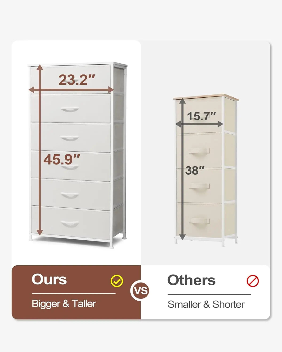 Crestlive Products Dresser For Bedroom With 6 Drawers, Tall Chest Of Drawers, White Dressers Bedroom Furniture, Storage