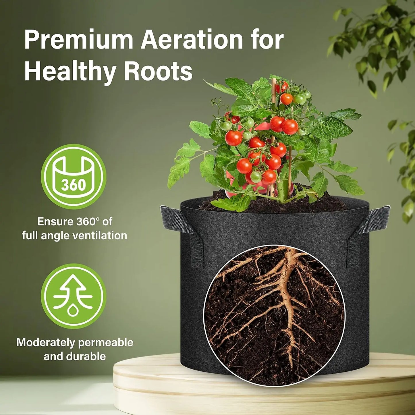 5/7/10 Gallon Plant Grow Bags Aeration Nonwoven Fabric for Vegetable, Herbs and Flowers