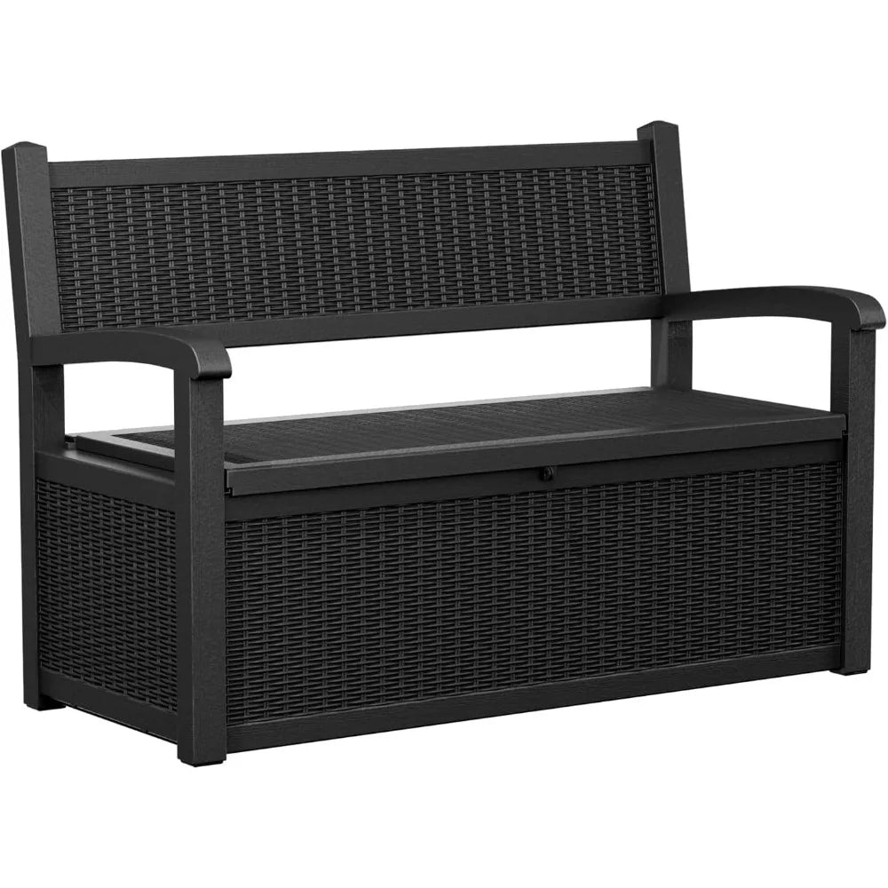 70 Gallon Storage Bench Deck Box Waterproof Lockable,Outdoor Storage Furniture for Patio,Garden and Porch,Tools and Cushions（Bla