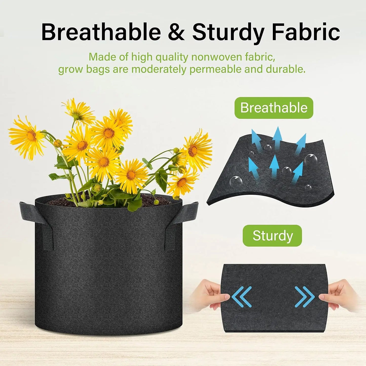 5/7/10 Gallon Plant Grow Bags Aeration Nonwoven Fabric for Vegetable, Herbs and Flowers