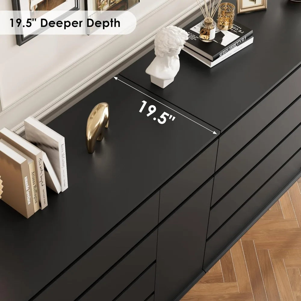 5 Drawer Dresser, Black Dresser for TV Stand, Double Wide Storage Chests of Drawer with Door, Deep Drawers and Wide Storage