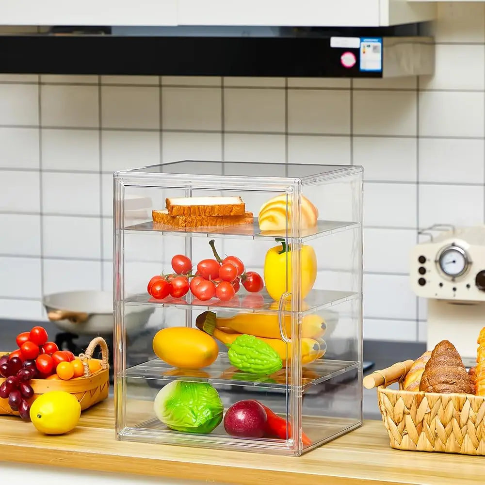 2 Pcs Pastry Display Bakery Display Case Countertop Large Bread Box Kitchen Adjustable Acrylic Bread Storage With Magnetic Door