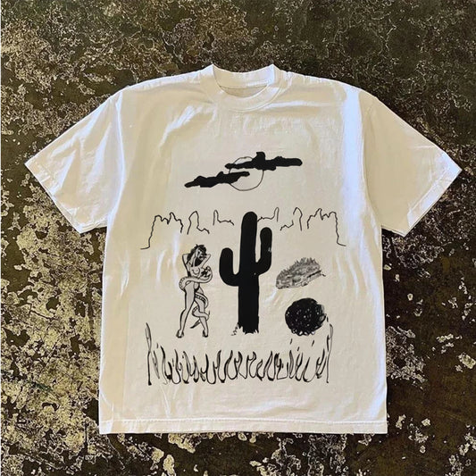 American fashion street high street Harajuku retro style printed simple style short sleeved summer loose casual trend unisex T-s