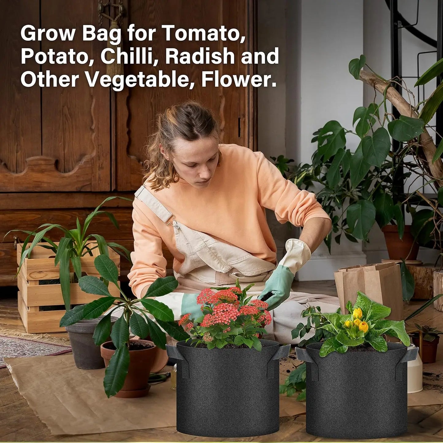 5/7/10 Gallon Plant Grow Bags Aeration Nonwoven Fabric for Vegetable, Herbs and Flowers