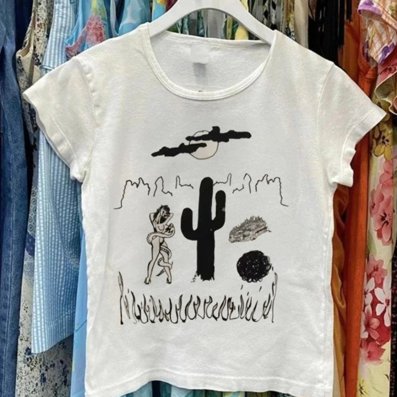 American fashion street high street Harajuku retro style printed simple style short sleeved summer loose casual trend unisex T-s