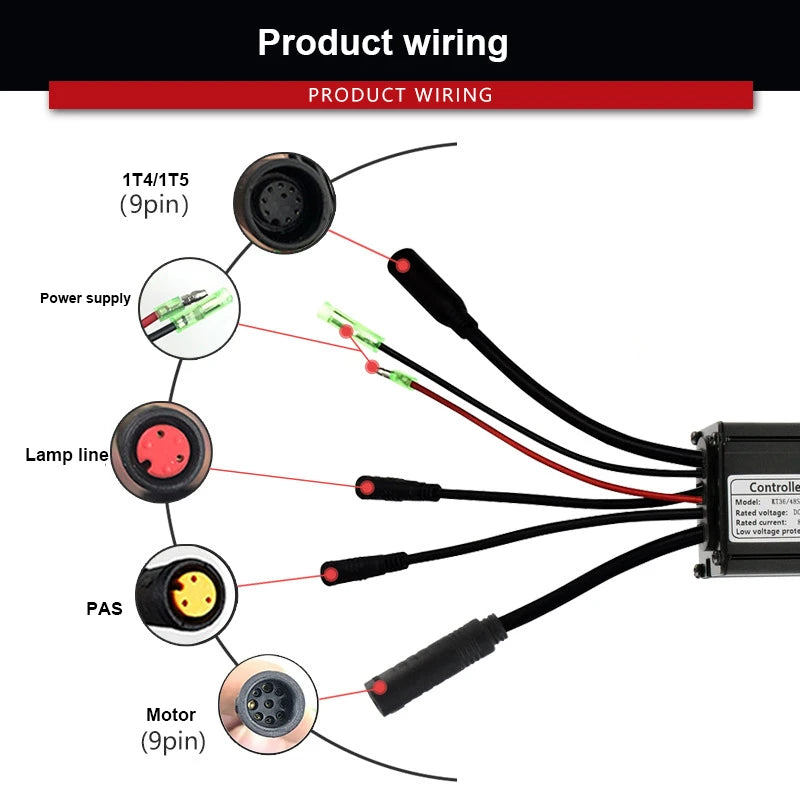 E-bike Controller 36V/48V Bike KT-16A SineWave Controller with Lamp Wire For 350W Motor,Bicycle Retrofit  Accessories