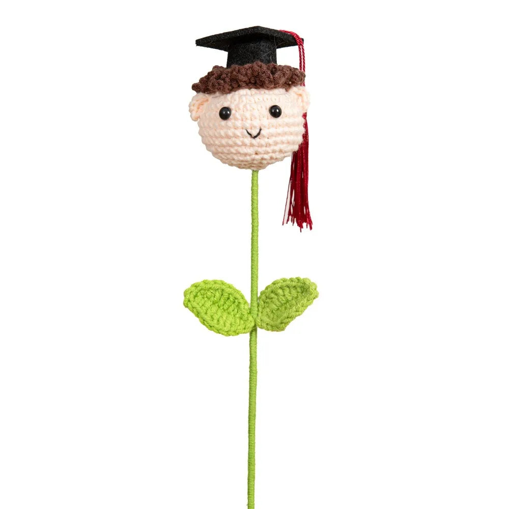 Doctoral Hats Graduation Knitted Flower Artificial Woven Hand Woven Yarn Crochet Flower Bouquet Fake DIY Knitted Flower