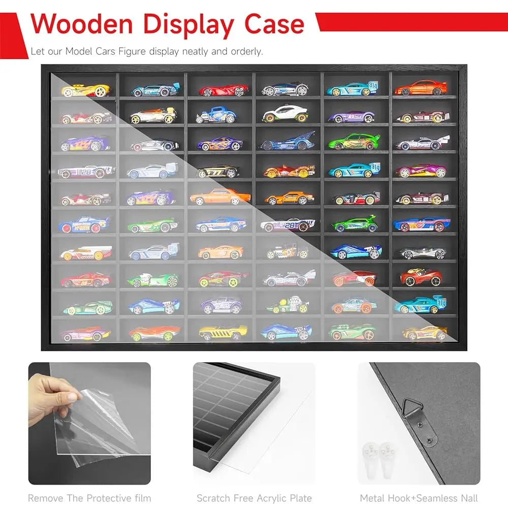 Diecast Model Car Display Case ,1/64 Scale , Matchbox Toy Cars Organizer Storage Cabinet Wall Mount With Acrylic Glass Door,