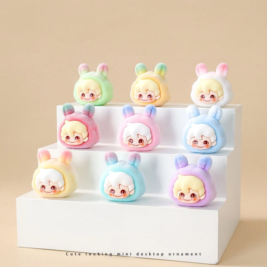 Blind box 9pcs Dimoo Labubu Lovely Anime Flocked Action Figure Decorative Pendant Desktop Kawaii Dolls Car Ornaments Toy Gifts