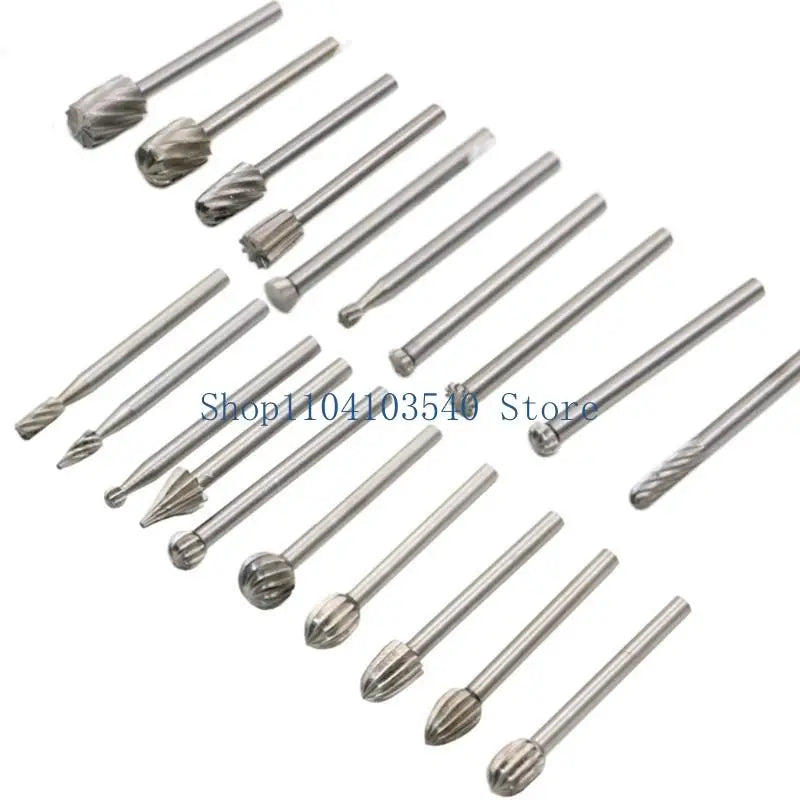 02DC 20PCS 3mm Shank HighSpeed Steel Rotary Burr Set Deburring Polishing Tools Bit for Dremel Accessories Rotary Burrs 39mm