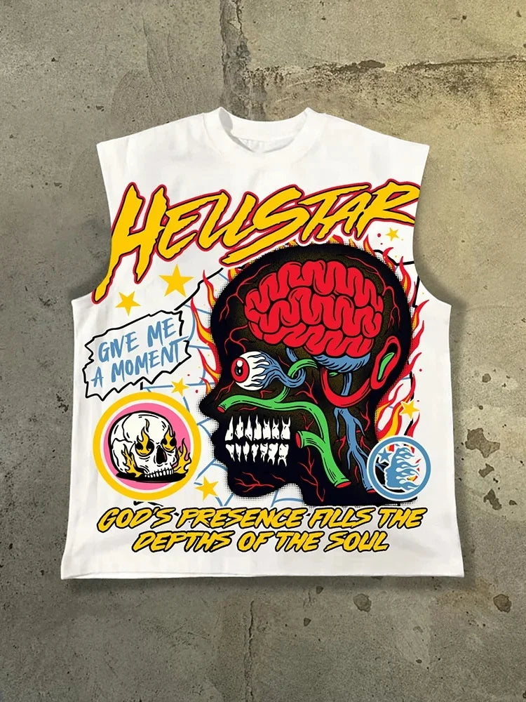 2025 summer y2k irregular printed fashionable street clothing printed men's and women's short sleeved casual vest