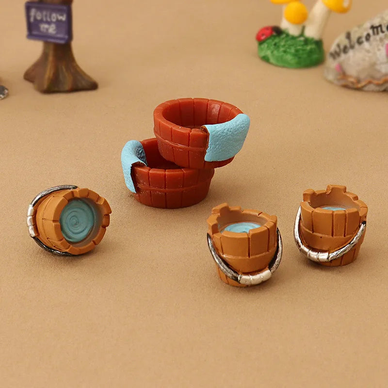 1set Mini Simulation Water Basin Bucket Decoration Miniature Model Doll House Model Landscape Accessories Ornaments