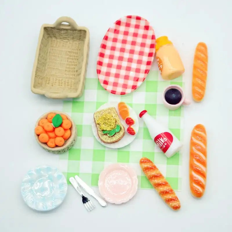 1Set Dollhouse Mini Breakfast Play Dim Sum Bread Jam Plate Model Miniature Kitchen Cooking Baking Model DIY Doll Accessories