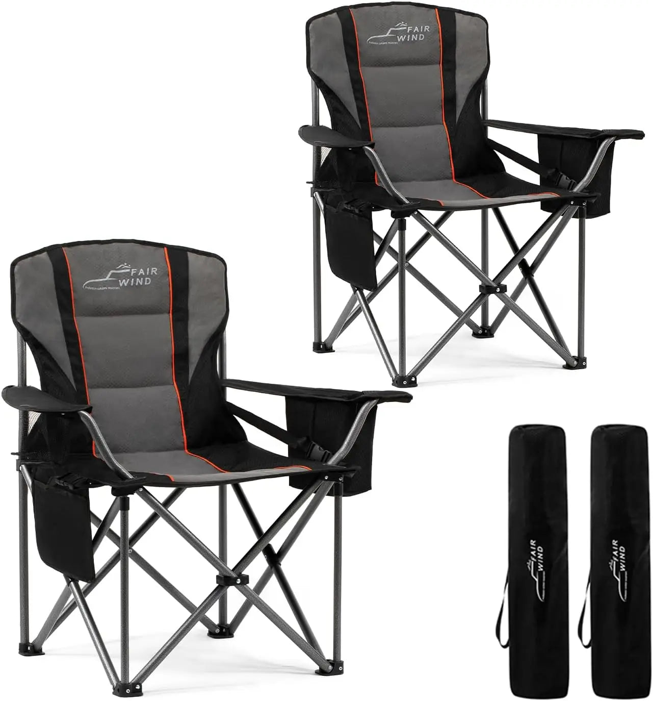 2 Pa Oversized Fully Padded Camping Chair With Lumbar Support, Heavy Duty Cooler Bag Fold Chair Support 450 Lbs