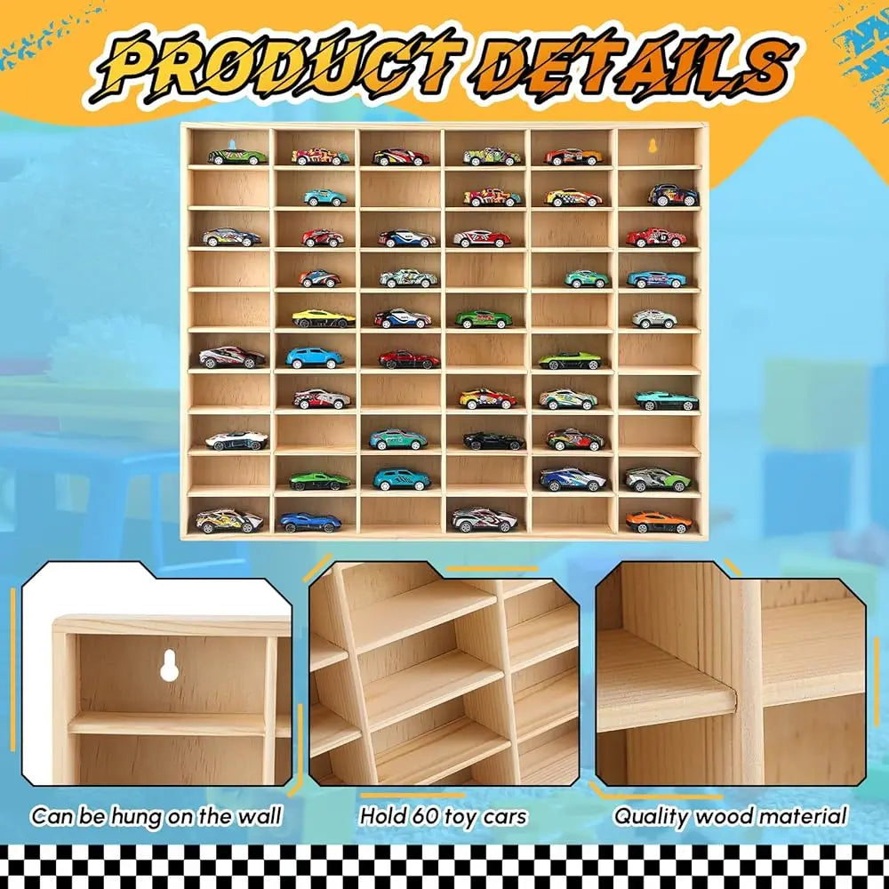 1 Pcs Hot 1/64 Diecast Wheels Display Case Holds Toy Cars Wooden Wall Mount Car Display Shelf Storage Organizer Case For Toy