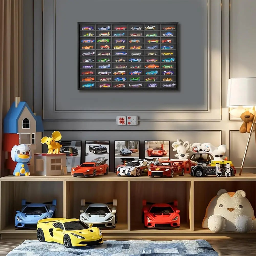 Diecast Model Car Display Case ,1/64 Scale , Matchbox Toy Cars Organizer Storage Cabinet Wall Mount With Acrylic Glass Door,