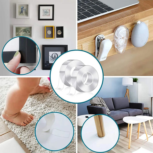 20-50mm Width Ultra Strong Adhesive Nano Tape High Viscosity Double Sided Tape Traceless Transparent Reusable Mounting Tape