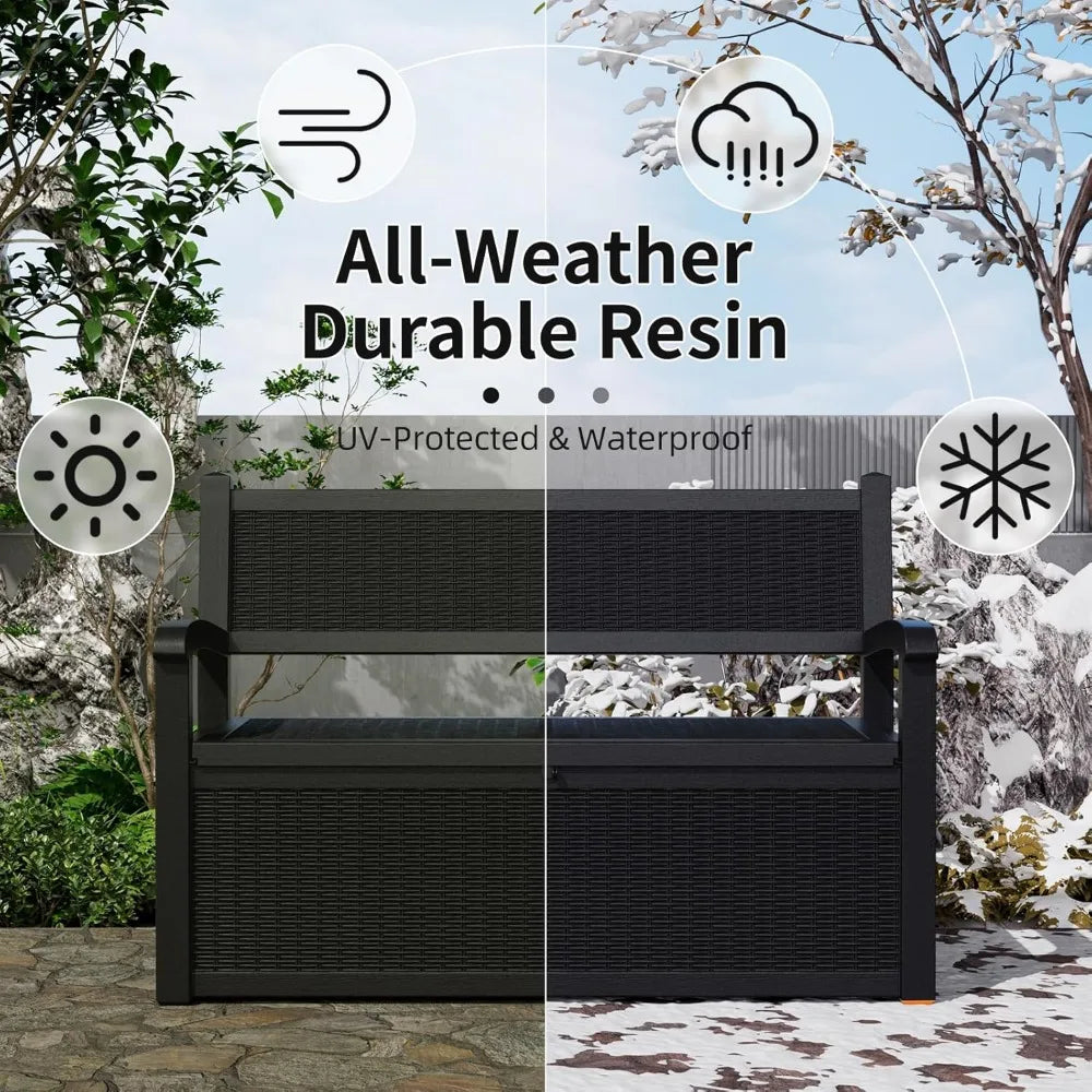 70 Gallon Storage Bench Deck Box Waterproof Lockable,Outdoor Storage Furniture for Patio,Garden and Porch,Tools and Cushions（Bla