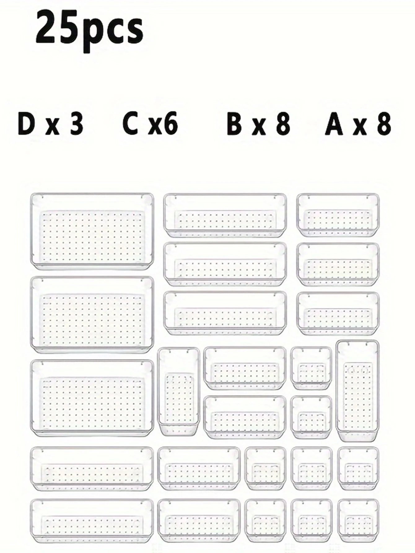 25pcs Drawer Storage Box Kit, Multifunctional Clear Plastic Drawer Organizer Set, Drawer Divider Organizers And Storage Box