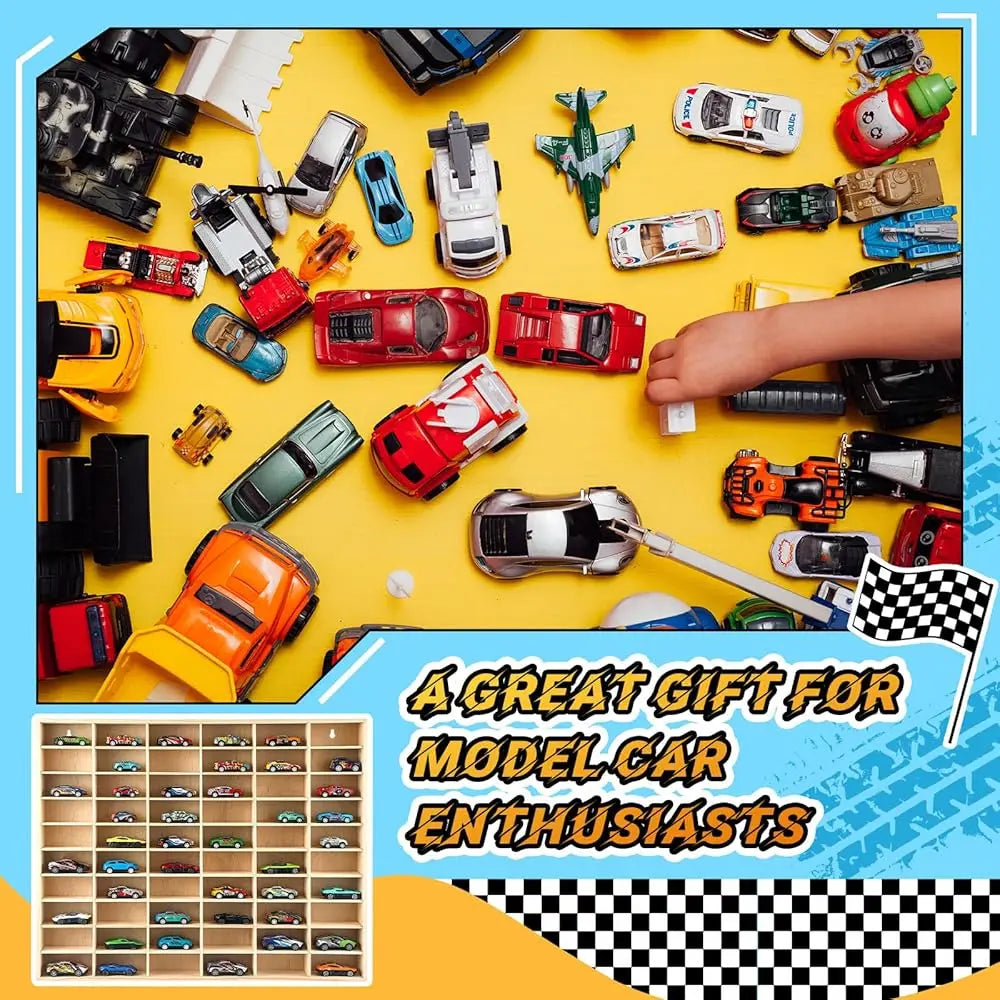1 Pcs Hot 1/64 Diecast Wheels Display Case Holds Toy Cars Wooden Wall Mount Car Display Shelf Storage Organizer Case For Toy