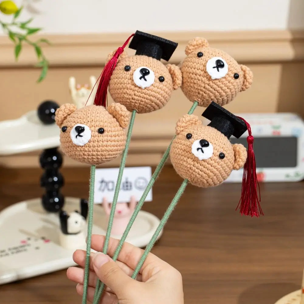 Doctoral Hats Graduation Knitted Flower Artificial Woven Hand Woven Yarn Crochet Flower Bouquet Fake DIY Knitted Flower