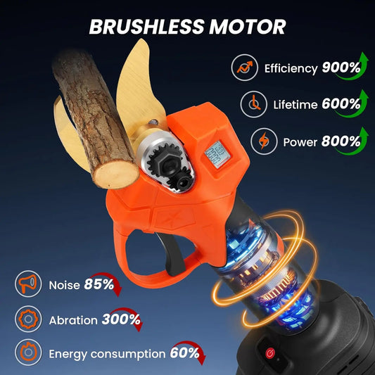Electric Pruning Shears, 21V Electric Pruner with LCD Display, Cordless Pruning Shears Brushless with 2Pcs Rechargeable Batterie