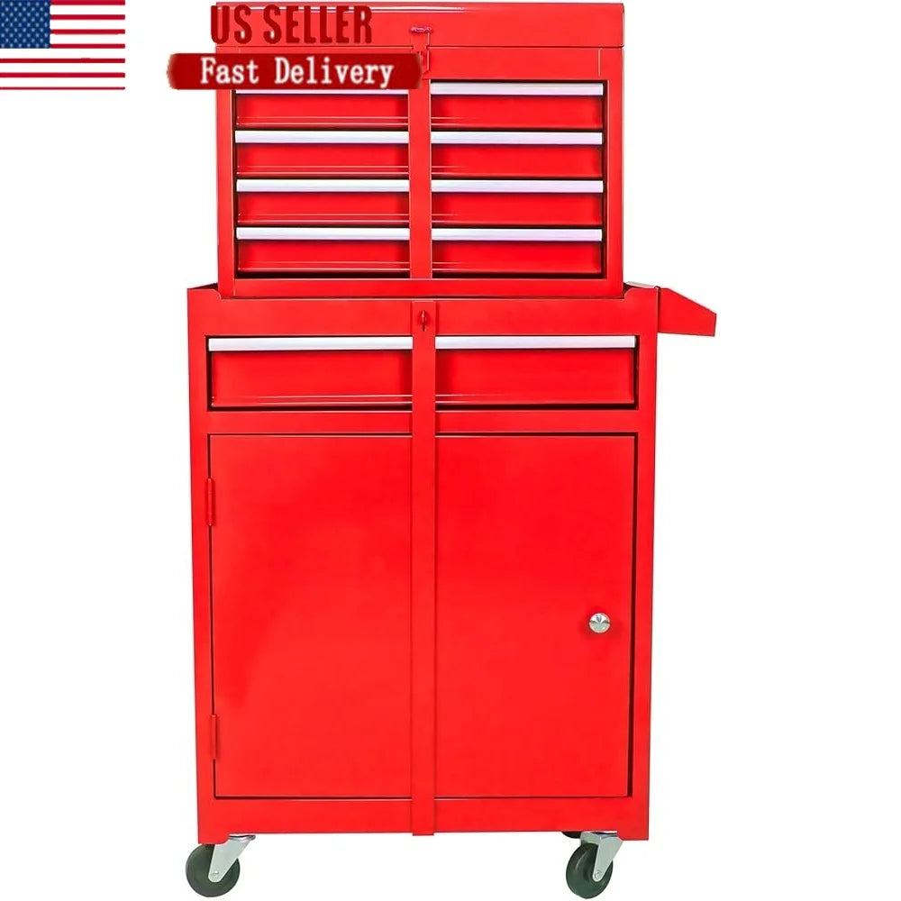 5-Drawer Tool Chest Rolling Organizer with Lockable Wheels Sliding Drawers Detachable Top Adjustable Shelf Tool Storage Cabinet
