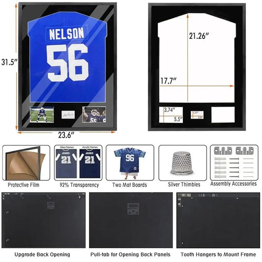 32""X24"" Jersey Frame Display Case Wooden Wall Mounted Shadow Box For Baseball Basketball Football Soccer Hockey Sport Shirt,
