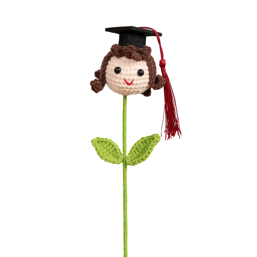 Doctoral Hats Graduation Knitted Flower Artificial Woven Hand Woven Yarn Crochet Flower Bouquet Fake DIY Knitted Flower