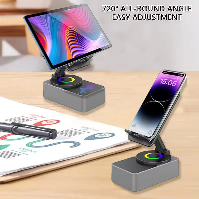 3 in 1 Phone Holder Collapsible Speaker Bluetooth Sound Box Portable 360 Degree Rotation Stand Power Bank for iPad Cell Phone