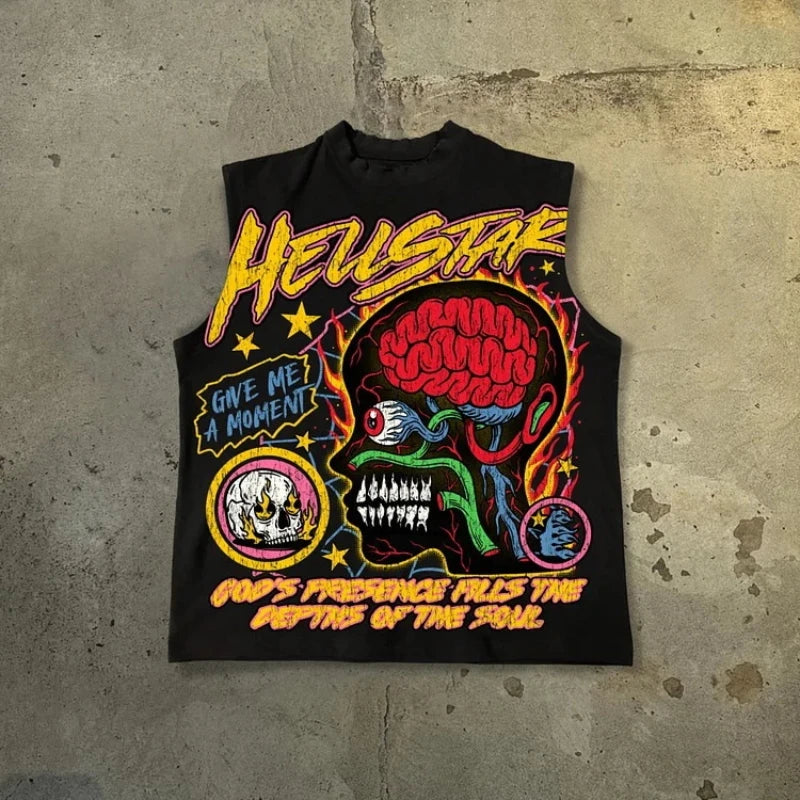 2025 summer y2k irregular printed fashionable street clothing printed men's and women's short sleeved casual vest