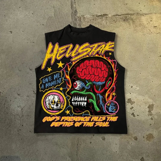 2025 summer y2k irregular printed fashionable street clothing printed men's and women's short sleeved casual vest