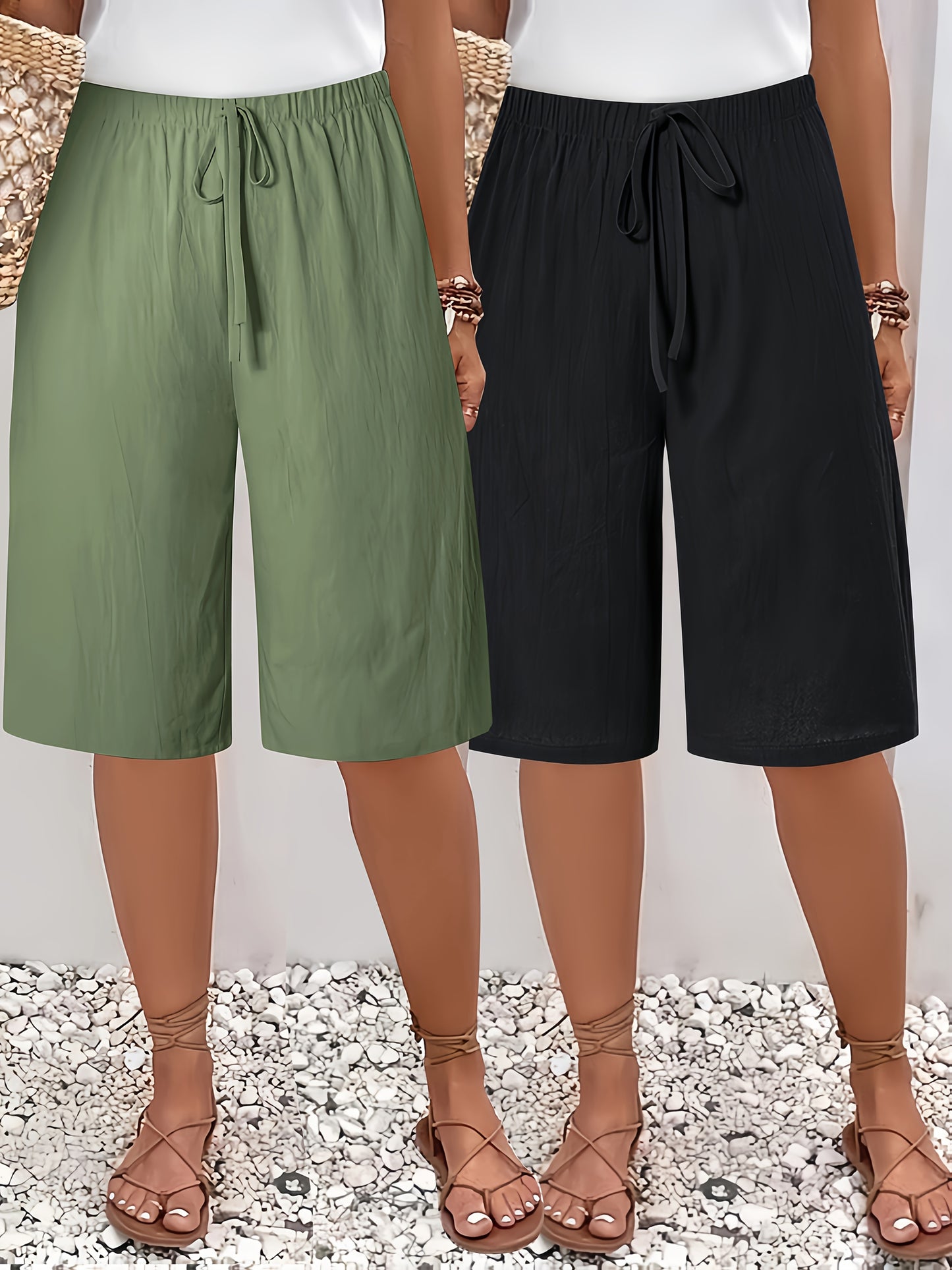 2PCs Plus Size WOMEN'S Shorts-casual Beach Pants