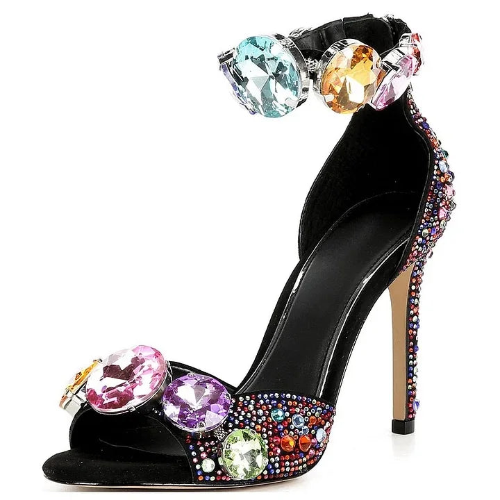 2025 Women Open Toe Rhinestones Sandals Women  New Designer Sexy High Heels Sandals Female Shoes Summer Heeled Sandals 44