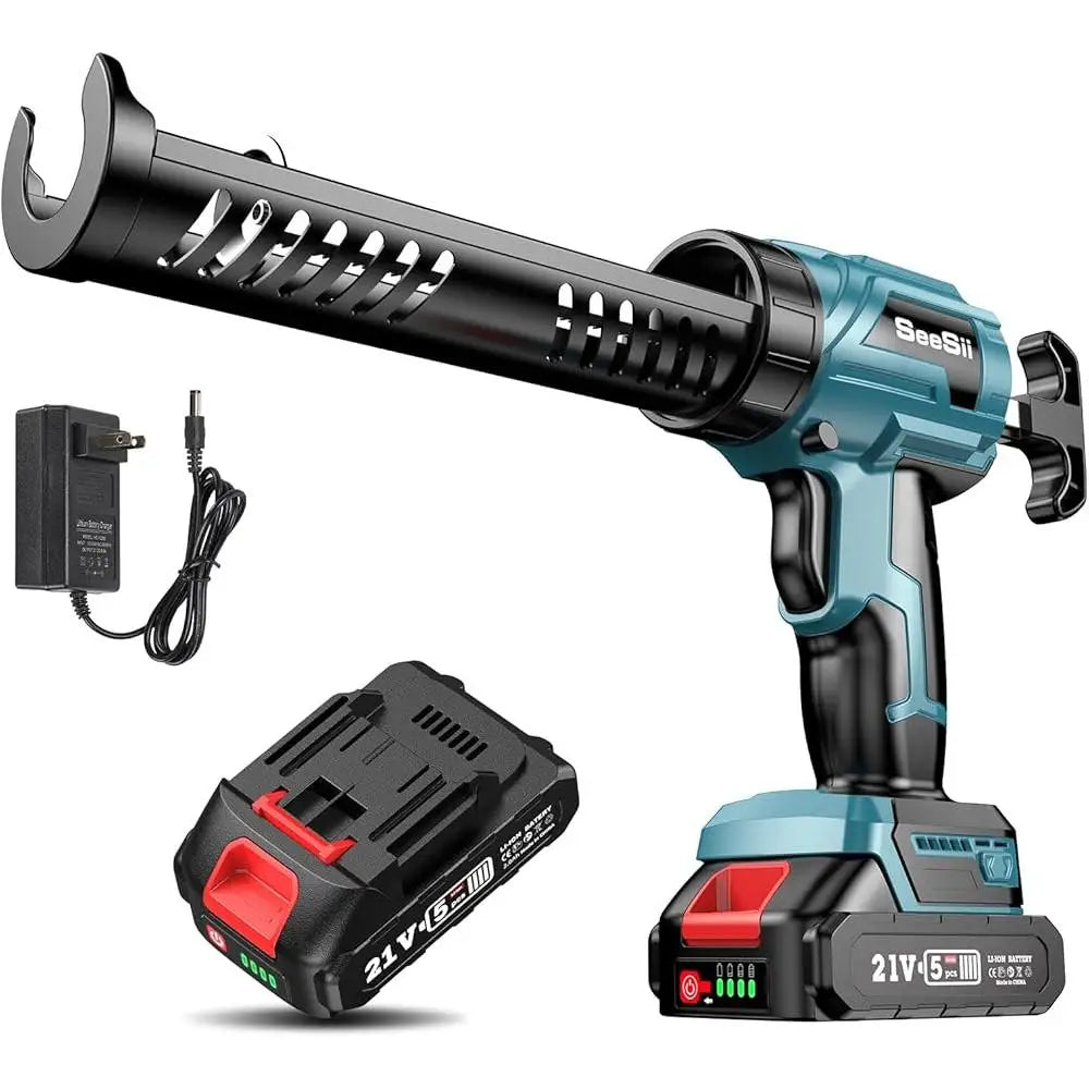 21V Cordless Caulking Gun Electric No Drip Caulker 300kg Thrust 4 Speeds 10oz 300ml Battery Powered Sealant Applicator