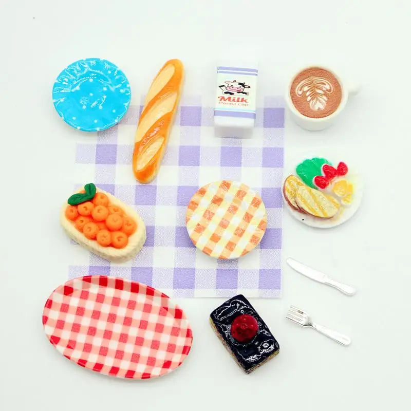 1Set Dollhouse Mini Breakfast Play Dim Sum Bread Jam Plate Model Miniature Kitchen Cooking Baking Model DIY Doll Accessories