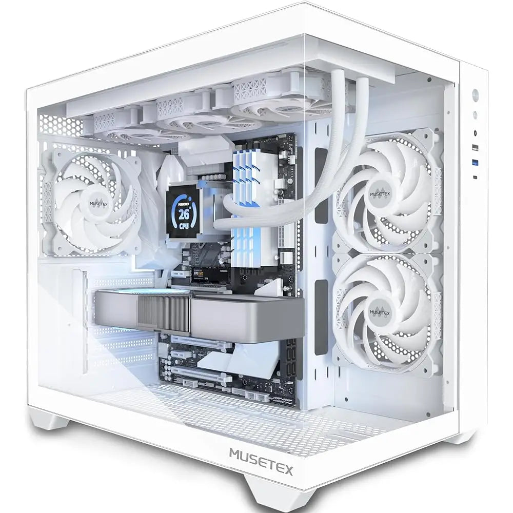 Atx Pc Case, 360Mm Rad Support, 3 X 120Mm Non-Argb Fans Pre-Installed, 270° Full View Tempered Glass Gaming Pc Case With