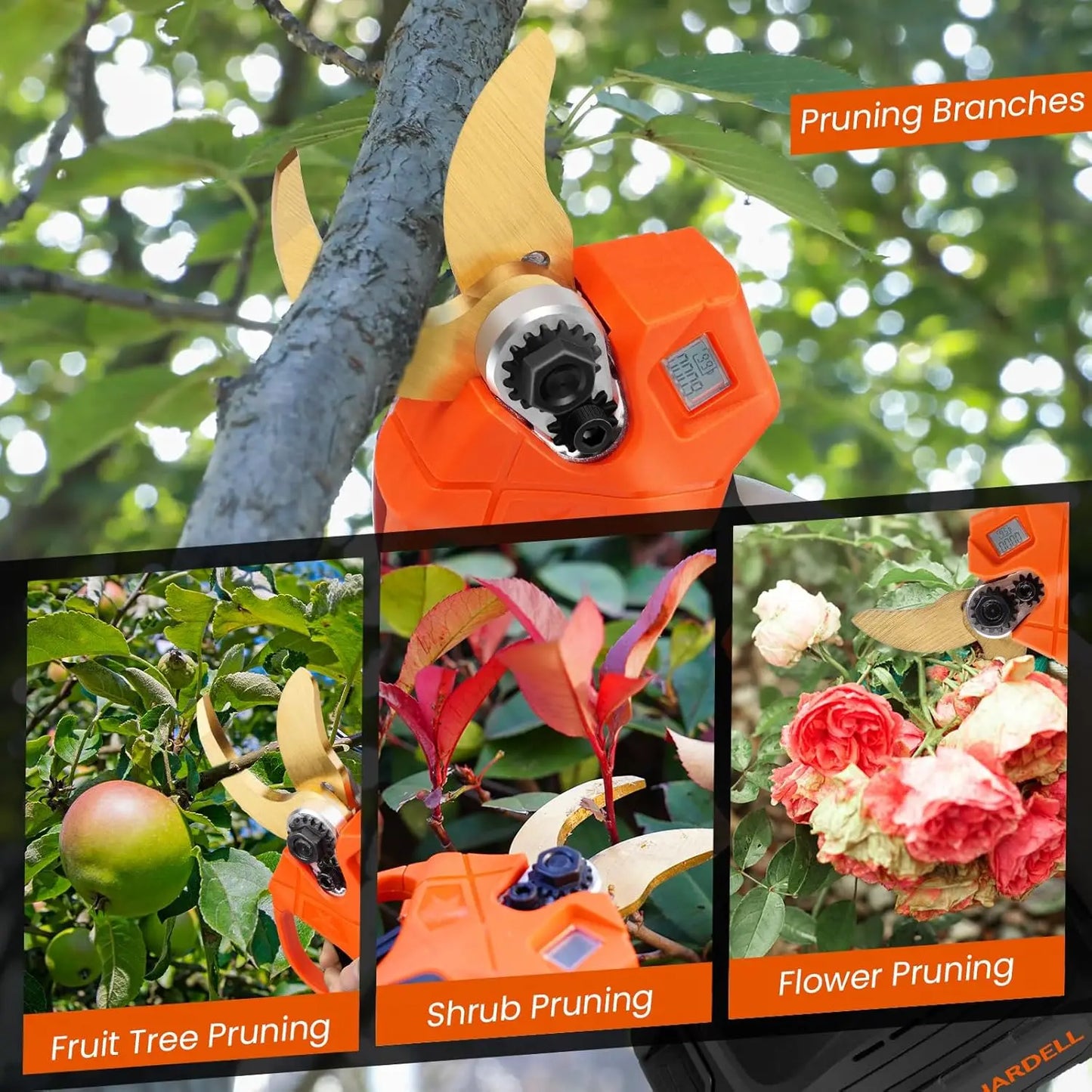 Electric Pruning Shears, 21V Electric Pruner with LCD Display, Cordless Pruning Shears Brushless with 2Pcs Rechargeable Batterie