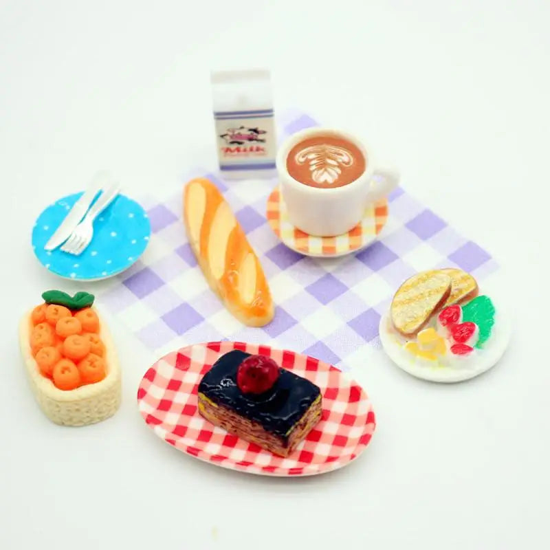 1Set Dollhouse Mini Breakfast Play Dim Sum Bread Jam Plate Model Miniature Kitchen Cooking Baking Model DIY Doll Accessories