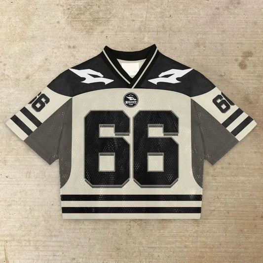 Fashion Contrasting Colors Mesh Surface Loose T-shirts Summer Splicing Printed Quick Drying Basketball Jersey Y2K Short-sleeves