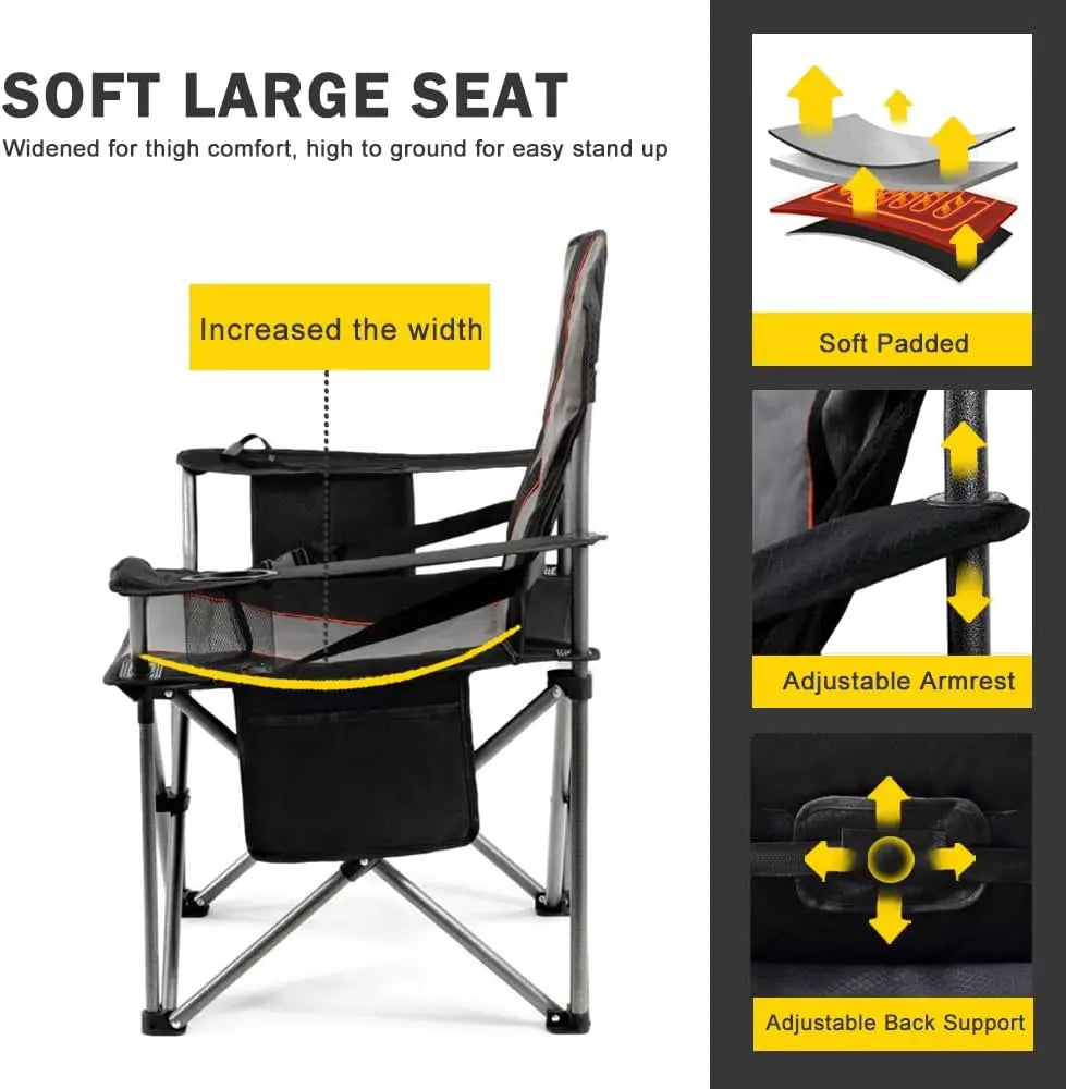 2 Pa Oversized Fully Padded Camping Chair With Lumbar Support, Heavy Duty Cooler Bag Fold Chair Support 450 Lbs