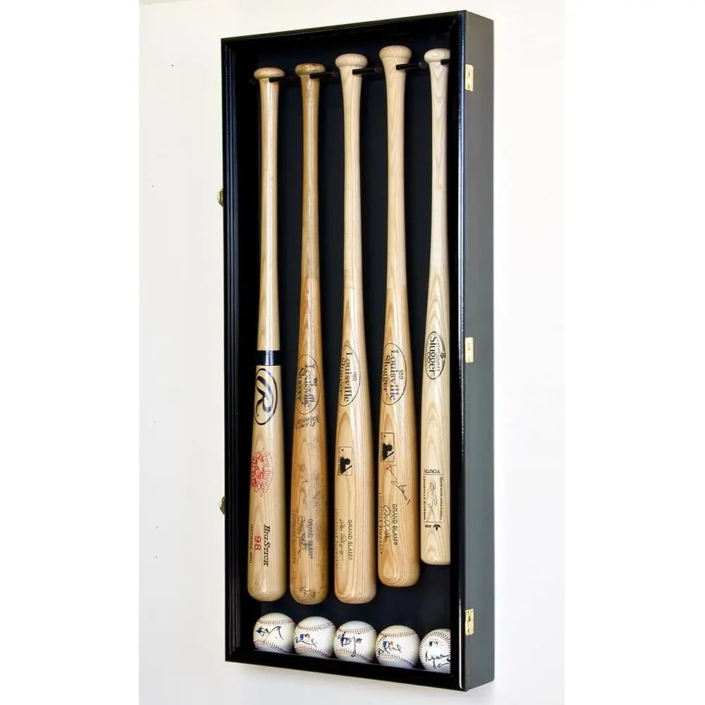 5 Baseball Bat Display Case Cabinet Holder Wall Ra W/98% Uv Protection - Lockable