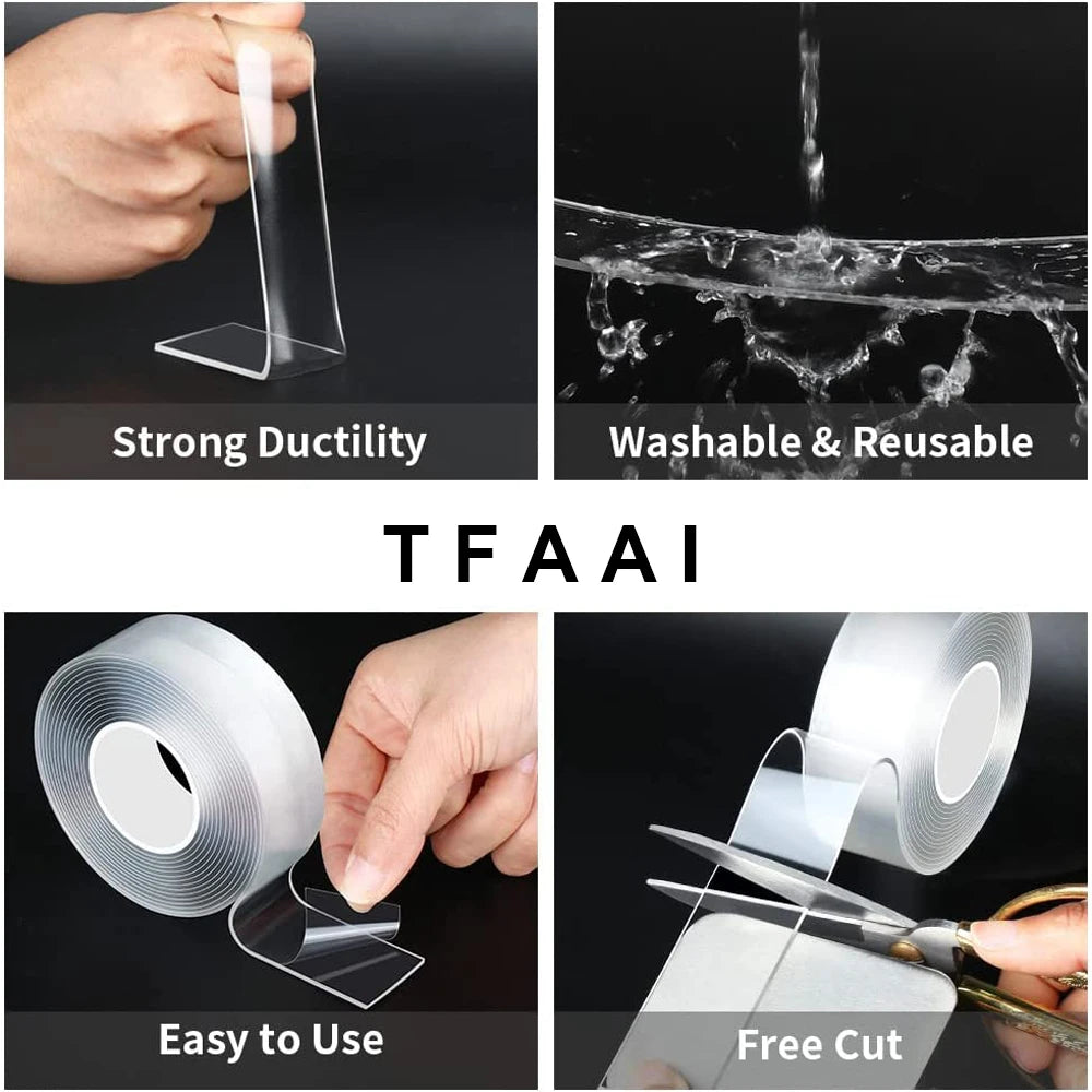 20-50mm Width Ultra Strong Adhesive Nano Tape High Viscosity Double Sided Tape Traceless Transparent Reusable Mounting Tape