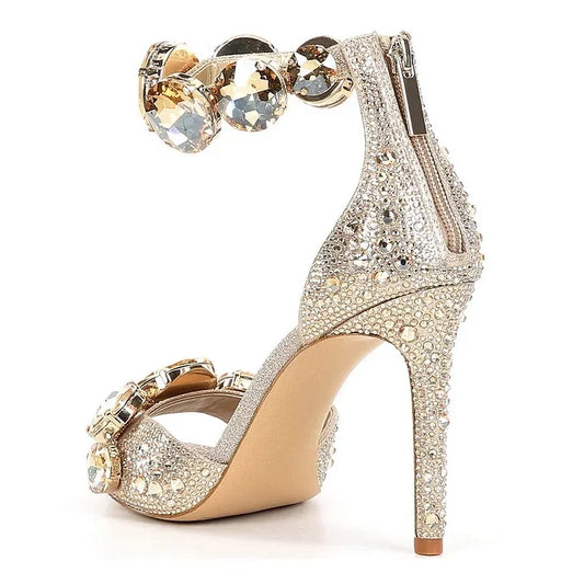 2025 Women Open Toe Rhinestones Sandals Women  New Designer Sexy High Heels Sandals Female Shoes Summer Heeled Sandals 44