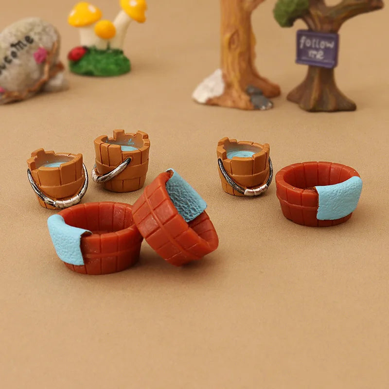 1set Mini Simulation Water Basin Bucket Decoration Miniature Model Doll House Model Landscape Accessories Ornaments