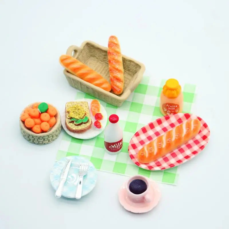 1Set Dollhouse Mini Breakfast Play Dim Sum Bread Jam Plate Model Miniature Kitchen Cooking Baking Model DIY Doll Accessories