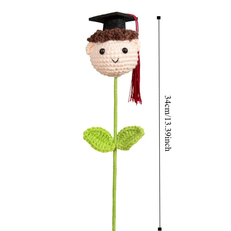 Doctoral Hats Graduation Knitted Flower Artificial Woven Hand Woven Yarn Crochet Flower Bouquet Fake DIY Knitted Flower