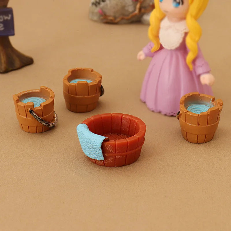 1set Mini Simulation Water Basin Bucket Decoration Miniature Model Doll House Model Landscape Accessories Ornaments