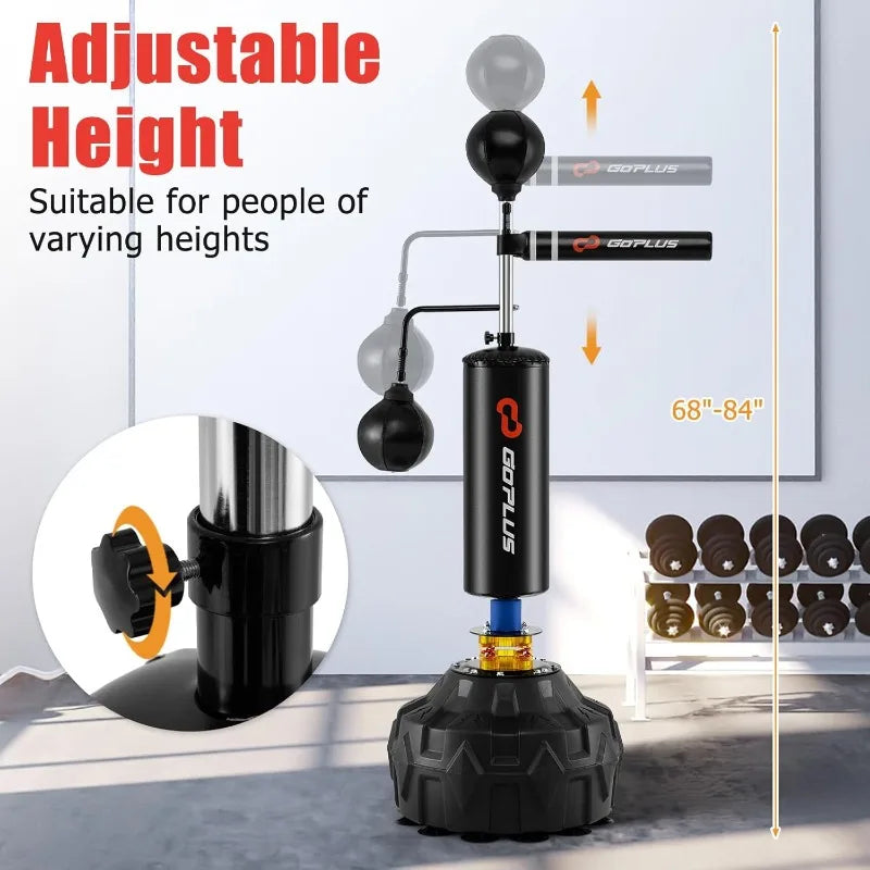Goplus Boxing Speed Trainer, Freestanding Punching Bag 360° Spinning Bar with 2 Reflex Speed Balls, Shock Absorbers,