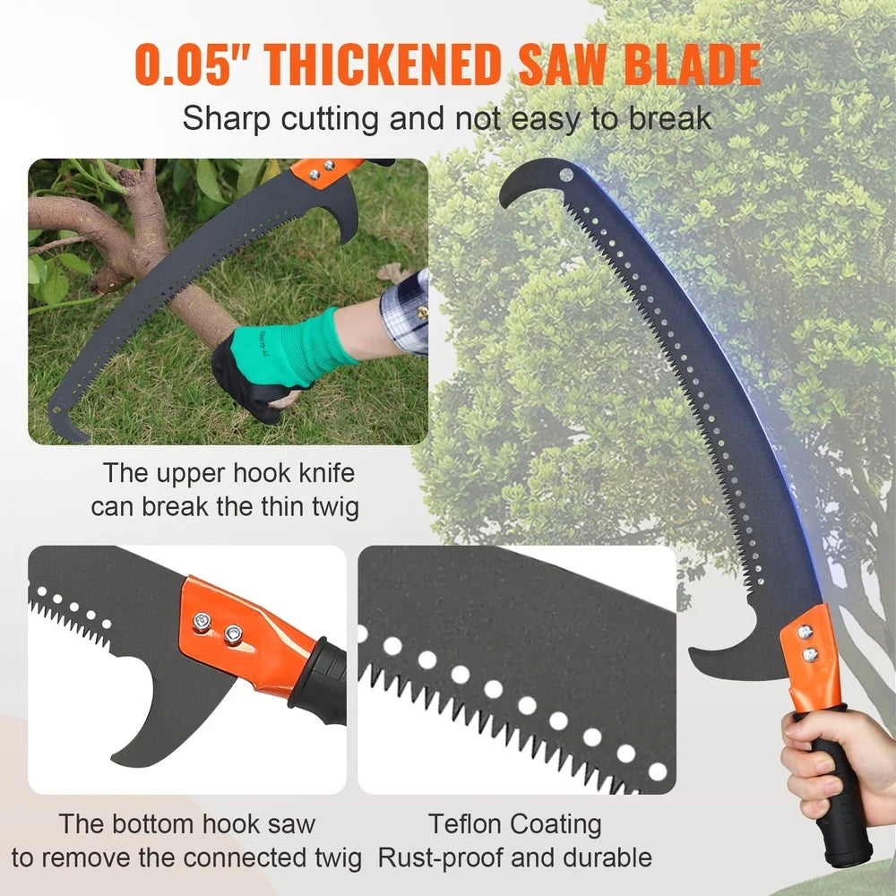 Extendable Manual Pole Saw 7.3-27ft Fiberglass Tree Pruner Sharp Blade Double Lock Joint Easy Use High Low Branch Cutting